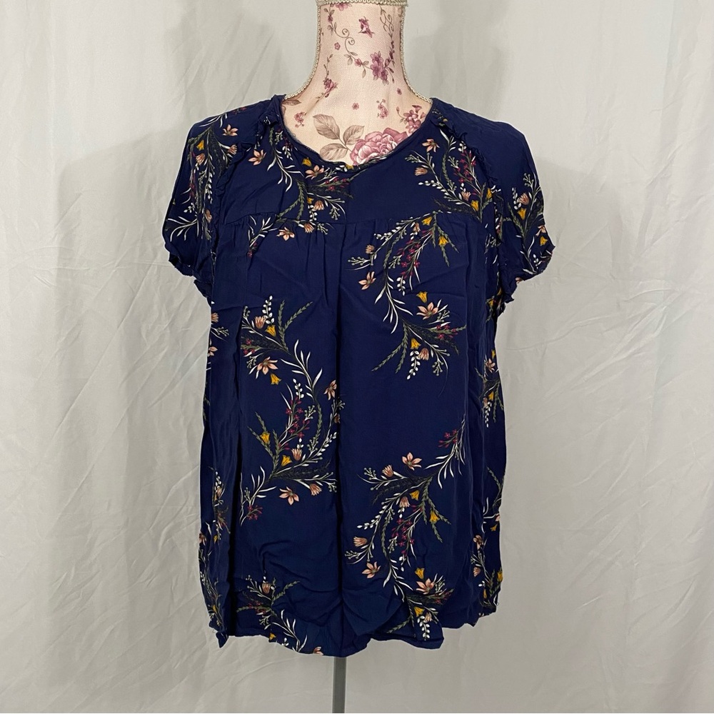 St John’s Bay sz:XL Navy Blue Floral Half Sleeve Blouse Top
